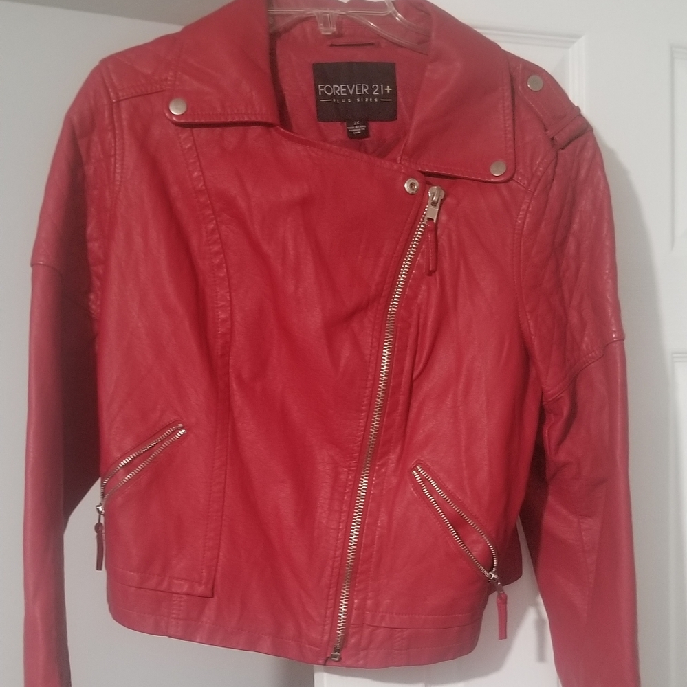 Red leather motto style jacket